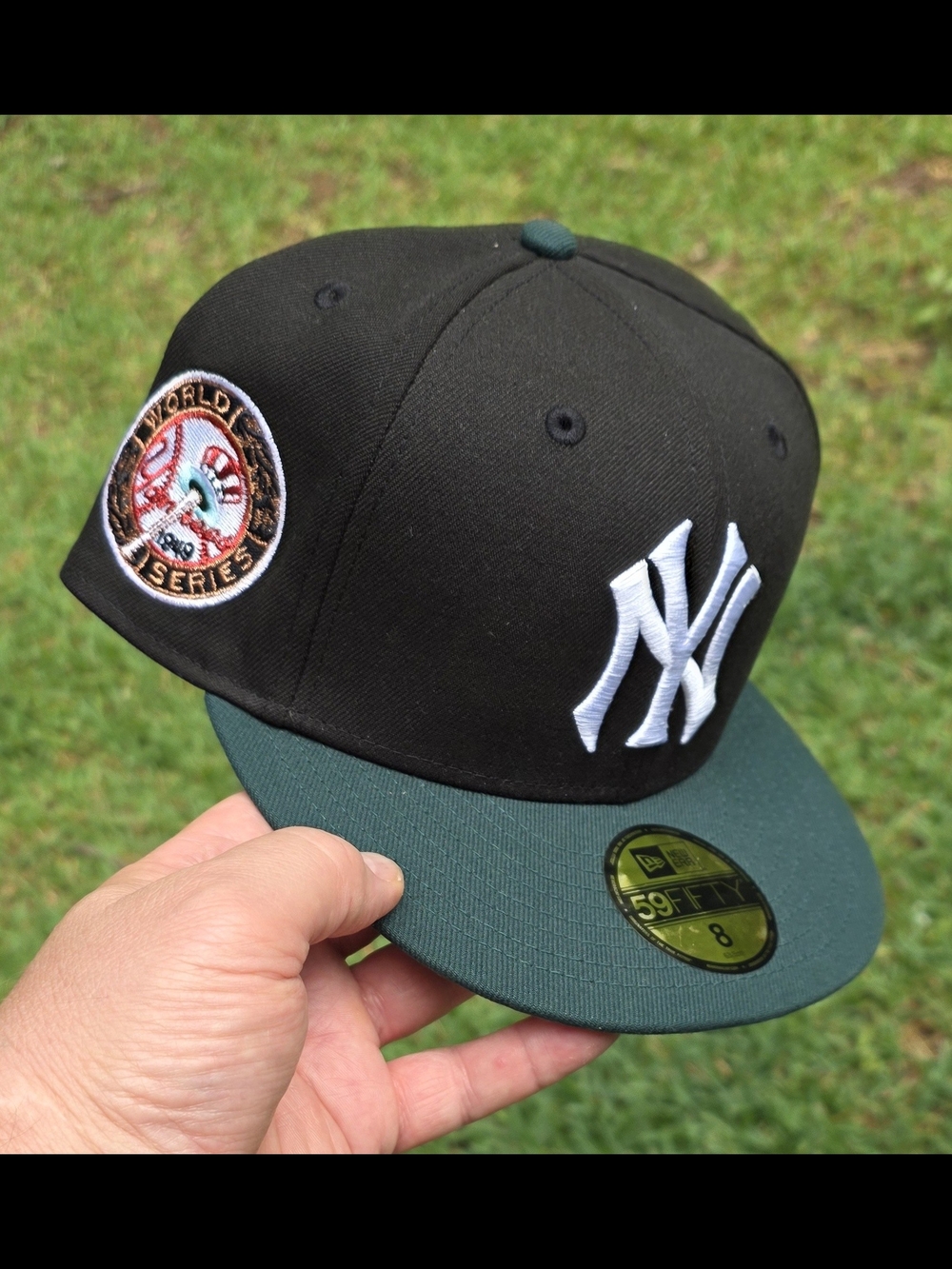 NEW YORK YANKEES|New Era 59FIFTY Fitted Cap Hat Black/Dark Green/White|Size 8